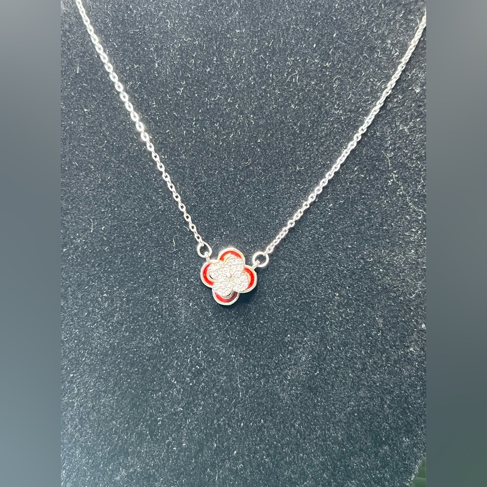 🍀 Silver and Red Clover Pendant on 18” stainless steel chain Necklace
8c